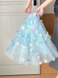 Váy Ngắn Voan Xanh Dương Đính Hoa Peach