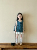 SET Áo Jean Nơ Váy Trắng Tầng WD