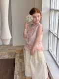 SET Dài Áo Hồng Hoa Quần Kem Peach