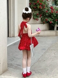 Váy Ngắn Bi Đỏ Cột Dây ZM