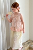 SET Dài Áo Hồng Hoa Quần Kem Peach