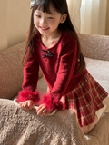 Set Áo Len Đỏ+VN Nỉ Caro Xếp Ly YK