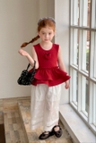SET Áo Ngắn Tim Đỏ Quần Hoa Trắng Peach