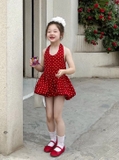 Váy Ngắn Bi Đỏ Cột Dây ZM