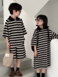 SET NGẮN POLO KẺ ĐEN XÁM KM