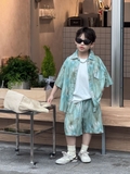 SET Ngắn Sơ Mi Loang Xanh Mint PL