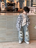 Áo Sơmi Dài Kẻ Trắng Đen Nón FS