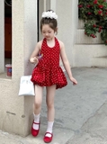Váy Ngắn Bi Đỏ Cột Dây ZM