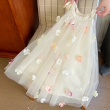 Váy Dài Dây Voan Kem Đính Hoa Hồng Peach