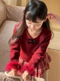 Set Áo Len Đỏ+VN Nỉ Caro Xếp Ly YK