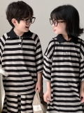 SET NGẮN POLO KẺ ĐEN XÁM KM