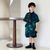 SN Áo Họa Tiết Xanh Đen+Quần Vạt Kèm Quạt YH