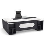 Bàn giám đốc chữ L BGDY029L màu trắng kết hợp khung đen, 2 hộc tủ tiện dụng hai bên.