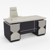 Bàn Giám Đốc BGDY012 màu xám tro hiện đại, hộc tủ nhỏ gọn bên trái, khung sơn trắng mờ tinh tế – phù hợp với không gian làm việc lãnh đạo tối giản và sang trọng.