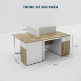Cụm bàn nhân viên 3 người chân sắt có hộc tủ khóa CBNVY12-1812