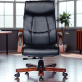 Ghế giám đốc Hòa Phát GGDY025 da công nghiệp, lưng cao, chân tay gỗ sơn PU, kiểu dáng sang trọng.