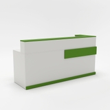 Quầy lễ tân YOTA QLTY18-20 sang trọng, gỗ melamine bền đẹp, có ngăn kệ tiện lợi cho văn phòng hiện đại.