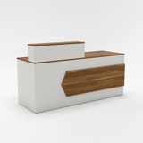 Quầy lễ tân YOTA QLTY19-18 gỗ melamine, thiết kế hiện đại, nhiều kệ tiện ích, sang trọng và bền đẹp.