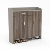 Tủ giày TGY15 sử dụng gỗ MDF, màu nâu xám, 3 cánh mở, có ngăn kéo và kệ dưới tiện dụng, dài 1M2.