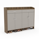 Tủ giày TGY16 dài 1M6, 6 cánh mở, 2 ngăn kéo, màu xám hiện đại phối vân gỗ, có kệ hở bên dưới.
