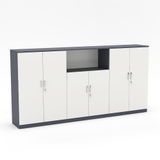 Tủ hồ sơ thấp THSTY15 màu trắng – xám, thiết kế 3 khoang rộng với kệ mở và ngăn tủ khóa tiện lợi.