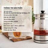 Ấm đun nước siêu tốc bình thủy tinh Kaiyo dung tích 1,7L có lõi lọc trà