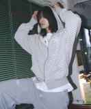 Áo Khoác Hoodie Zip Up Kẻ Sọc Nhỏ Untitled Starrynight – Màu Trắng Melange