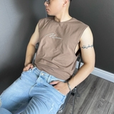 Áo thun TANKTOP nam DATAMAN, ngực thêu chữ Man, cổ tròn, form oversize, chất cotton co giãn 4 chiều- TANKTOPDT22-01