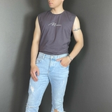 Áo thun TANKTOP nam DATAMAN, ngực thêu chữ Man, cổ tròn, form oversize, chất cotton co giãn 4 chiều- TANKTOPDT22-01