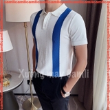 Áo thun POLO kẻ sọc dệt kim mùa hè nam, tay ngắn, mỏng nhẹ, thoáng mát phong cách Hàn Quốc
