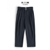 Belted Corduroy TWO TUCK WIDE CHINO PANTS - H.I.M STUDIO