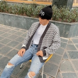Áo CARDIGAN có túi dáng rộng nam, hãng DATAMAN kẻ sóng vintage, chất len Acrylic giả cashmere mềm mại - DT22-22