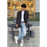Áo CARDIGAN có túi dáng rộng nam, hãng DATAMAN kẻ sóng vintage, chất len Acrylic giả cashmere mềm mại - DT22-22