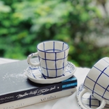 Cốc gốm men lam kẻ vuông