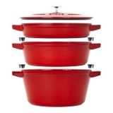 bộ nồi gang tròn màu đỏ cherry Staub
