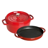 combo nồi gang tròn & chảo gang nướng Staub