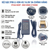 Sạc Pin Li-ion 4S 16.8V 3A Có Quạt Tản Nhiệt Tự Ngắt Jack DC 5.5x2.5mm (48W)