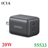 Củ sạc nhanh GaN Nexode Mini 20W 1C1A Ugreen 55533/X514 cao cấp (US Plug)