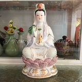 Tượng Mẹ Quan Âm (Sứ) tọa Sen 30*15.5*14cm