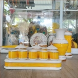 Khay Chum Sứ Trắng Vàng đế rời,không nắp- [26*5*4cm-5 ly]