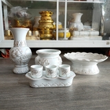 Khay Chum Sứ đế rời,không nắp(viền sen Bạch Ngọc )-19*8cm- 3 ly