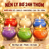 Nến Ly BƠ Thơm 24h Màu Đỏ, Xanh lá,Xanh Dương,Tím,Cam,Trắng(7cm )