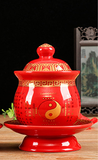 Chum nước Sứ có đế ,có nắp-chân cao[Bát Quái có Chữ] -Trung 11.5cm
