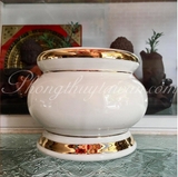 Lư hương sứ Trắng trơn viền vàng -10.5cm*8cm