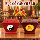 Bục Gỗ Cắm Cờ Gỗ 5 Lỗ Bát Quái,Phật Hoa Sen