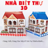 Nhà Biệt Thự 3D 2 Tầng -Xanh Đỏ[29*16*24cm] -Hoàn chỉnh(chưa lắp 29k)