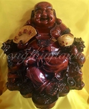 Phật Di Lặc cầm quạt tọa ghế Rồng- 34*37cm