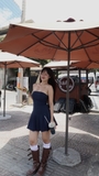Vertical Striped Dress - Navy