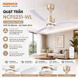 Quạt trần Nanoco NCF5231-WL 3 cánh màu trắng