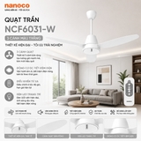 Quạt trần Nanoco NCF6031-W 3 cánh màu trắng